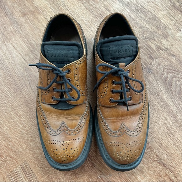 PRADA Brown Derby Wingtips with Re-Nylon Tongue - Picture 2 of 8